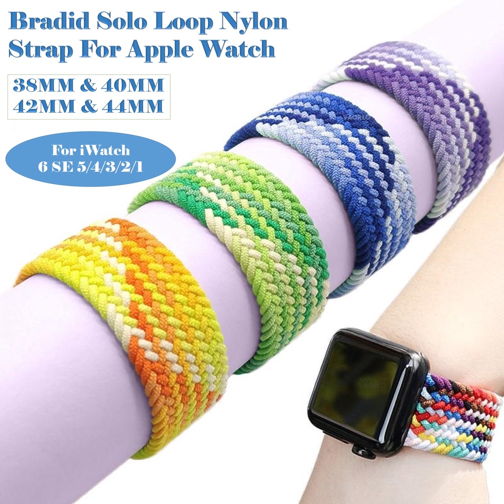 Strap NYLON BRAIDED SOLO LOOP  Tali Elastis Adjustabl iwatch Series SE 6 5 4 40mm 44mm / Strap Smartwatch T500 / U78 Plus / T600S / W46 / W46 / FT50 / F10 Tali Jam Colorfull Series 1/2/3/4 38mm 40mm 42mm 44mm / Solo Braided Loop Strap Nylon Elastic Apple