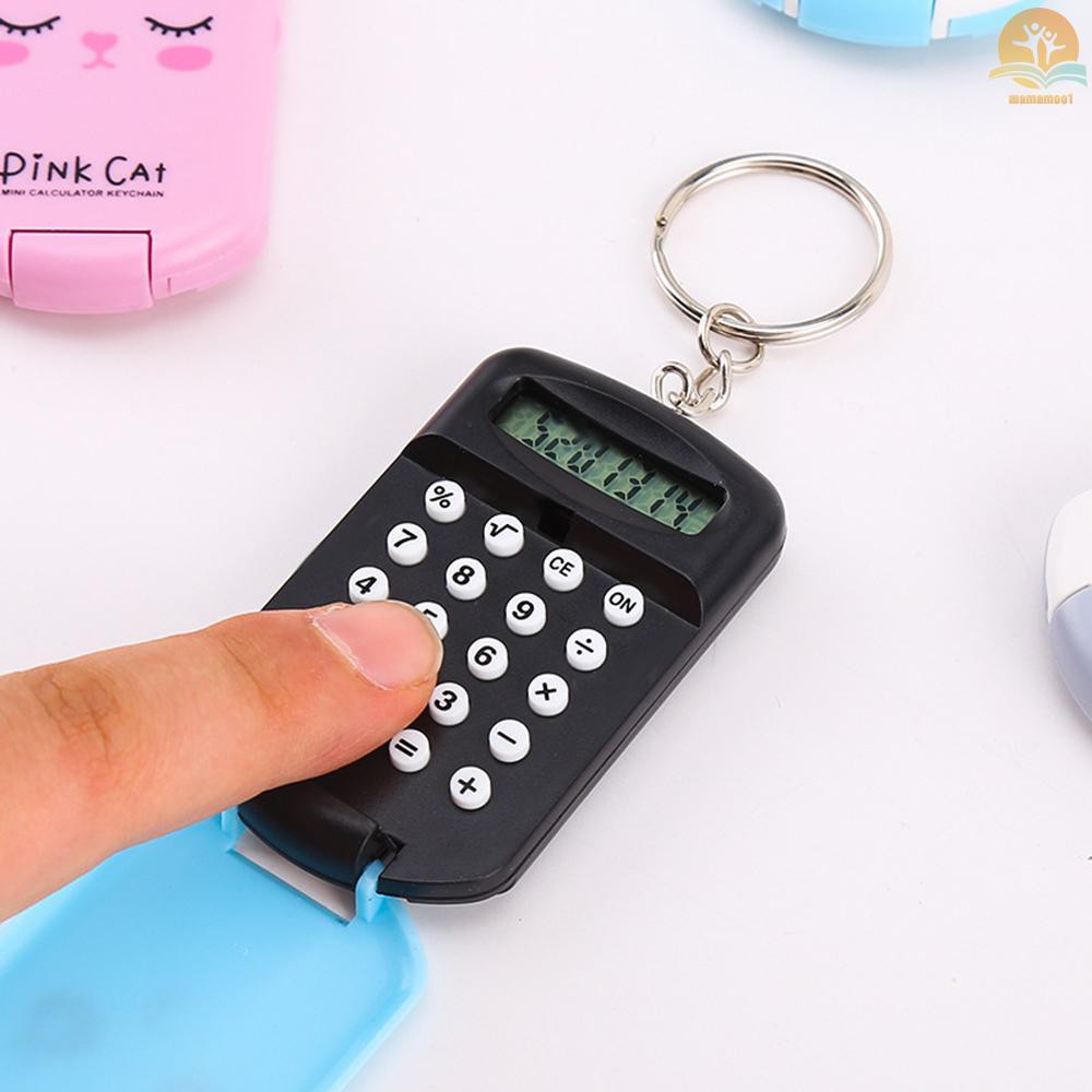 Mini Calculator Cute Cartoon with Keychain 8 Digits Display Portable Pocket Size Calculator for Children Students School Supplies