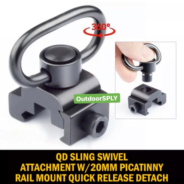 2X 20mm Picatinny Rail Mount Quick Release Detach QD Sling Swivel Attachment 