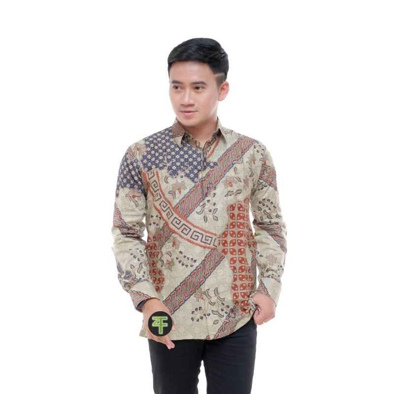 Batik Pria Lengan Panjang WIJOYO BATIK HRB026 motif KERATONAN Kode 002 Reguler Fit Seragam Kantor-Atlas Sutera