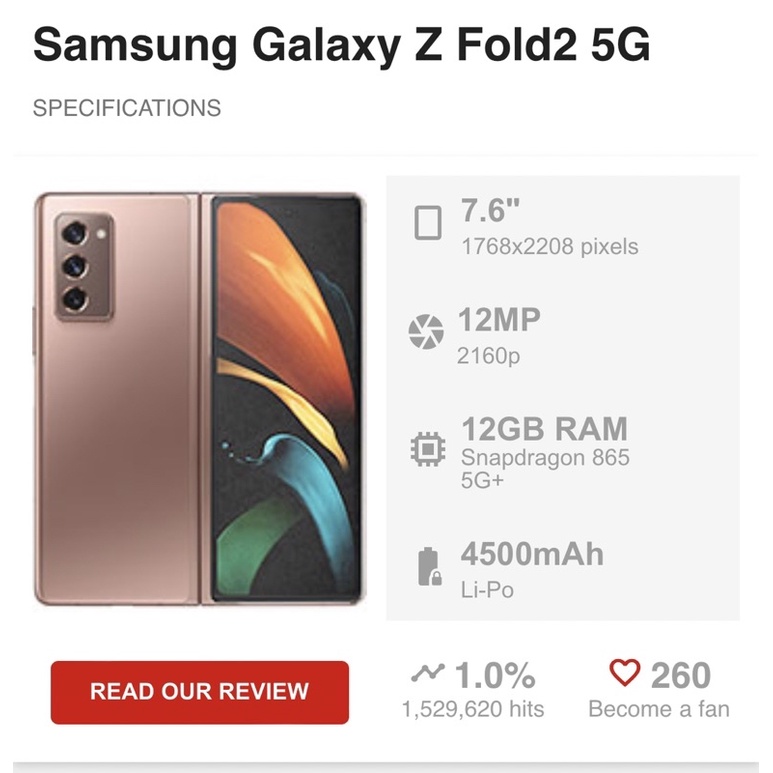 Samsung Galaxy Z Fold2 5G 12GB 256GB Snapdragon865 New Grnsi Inter