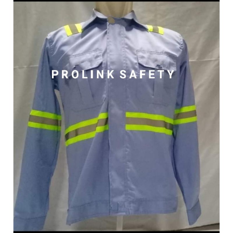 RESLETING BAJU SAFETY BIRU LANGIT TELUR ASIN SCOTLIGT HIJAU BERLOGO K3 BENDERA