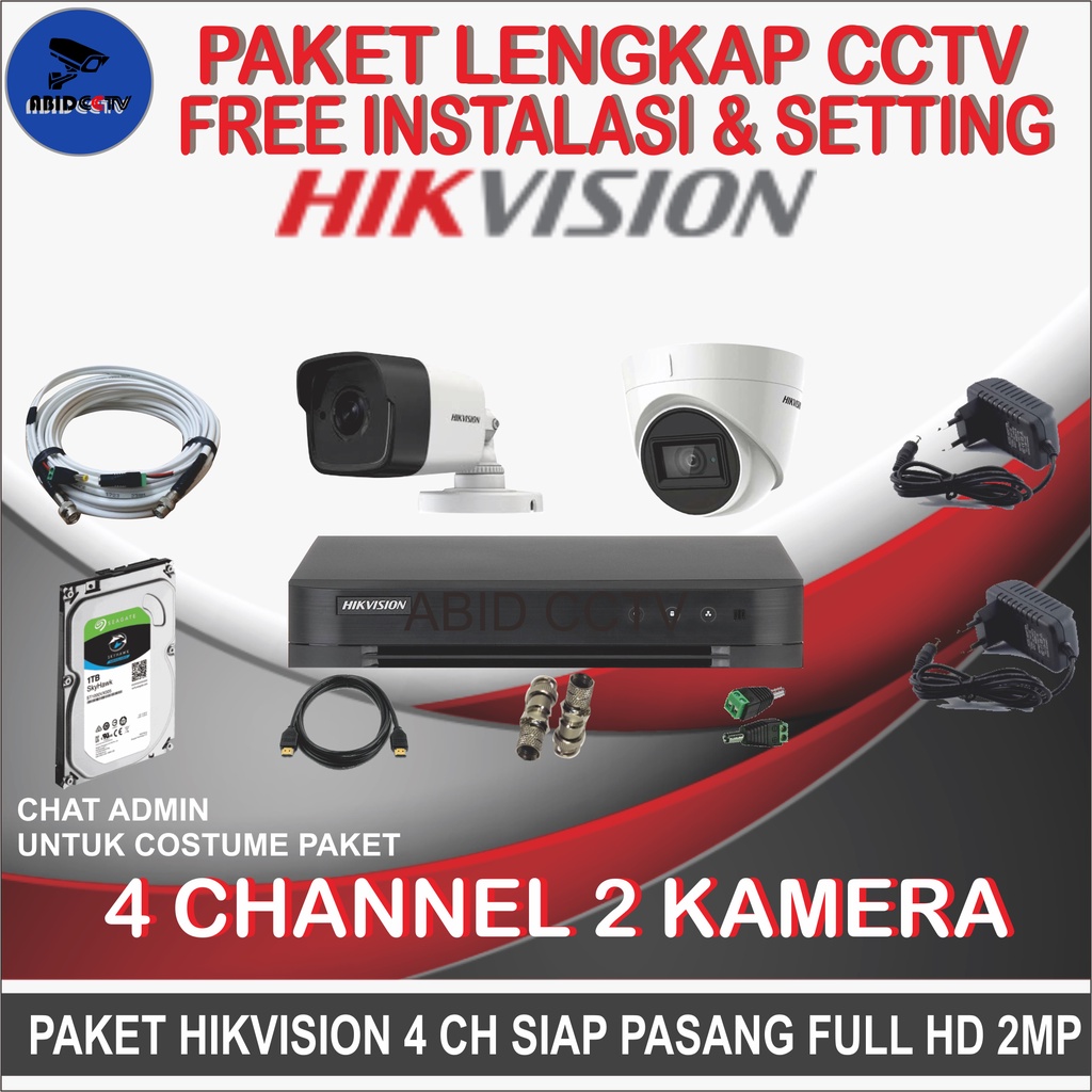 Jual PAKET CCTV HIKVISION 4 CHANEL 2 KAMERA 2MP FREE INSTALASI ...