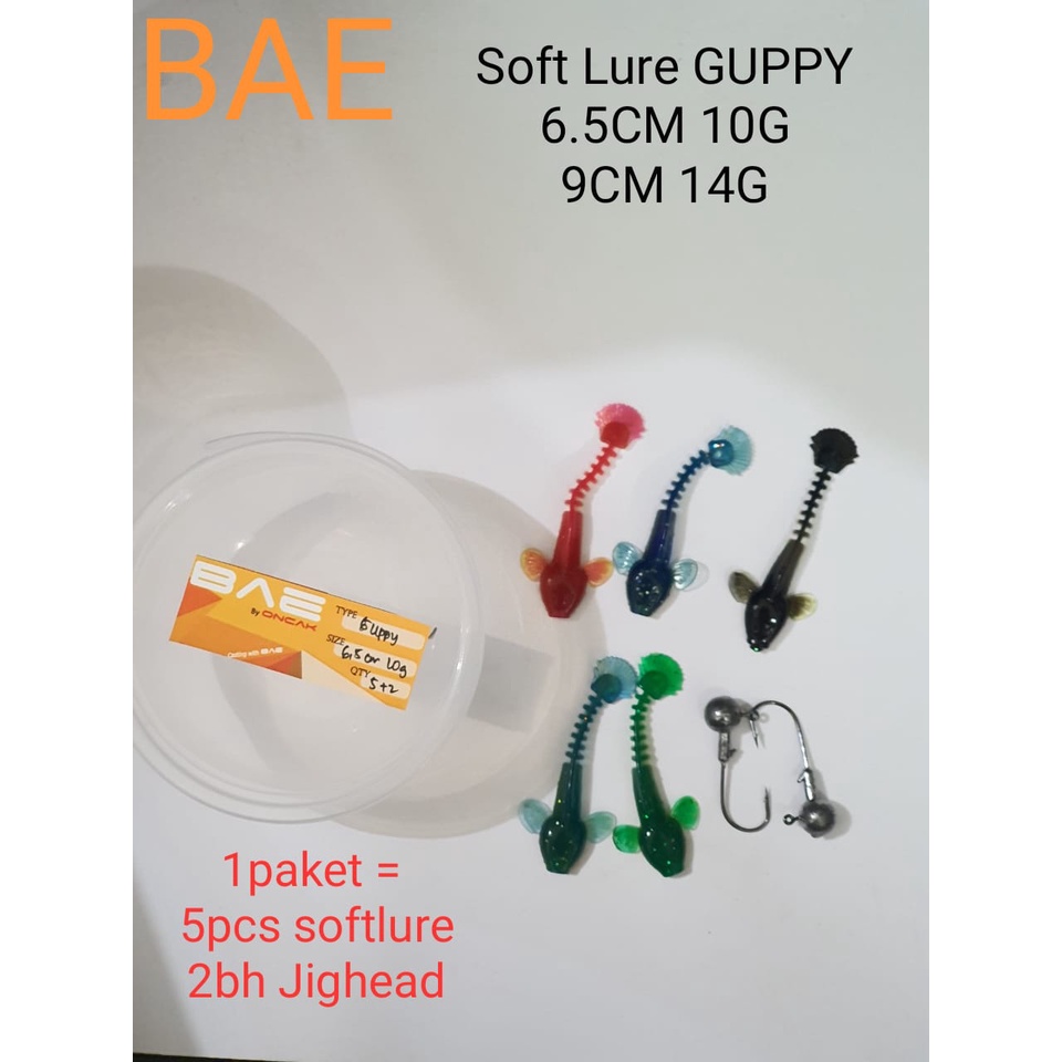 Soft Lure Guppy BAE Oncak Umpan Ikan 6.5 cm 9 cm + Mata Jig Head Kail Pancing Original Murah