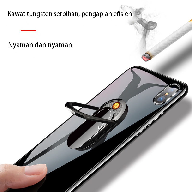 Korek Api Elektrik Ring Holder Handphone USB Lighter Stand Hp / Pemantik rokok gesper cincin / Ring Holder Stand Pengisian USB Charger / Phone Hold Lighter