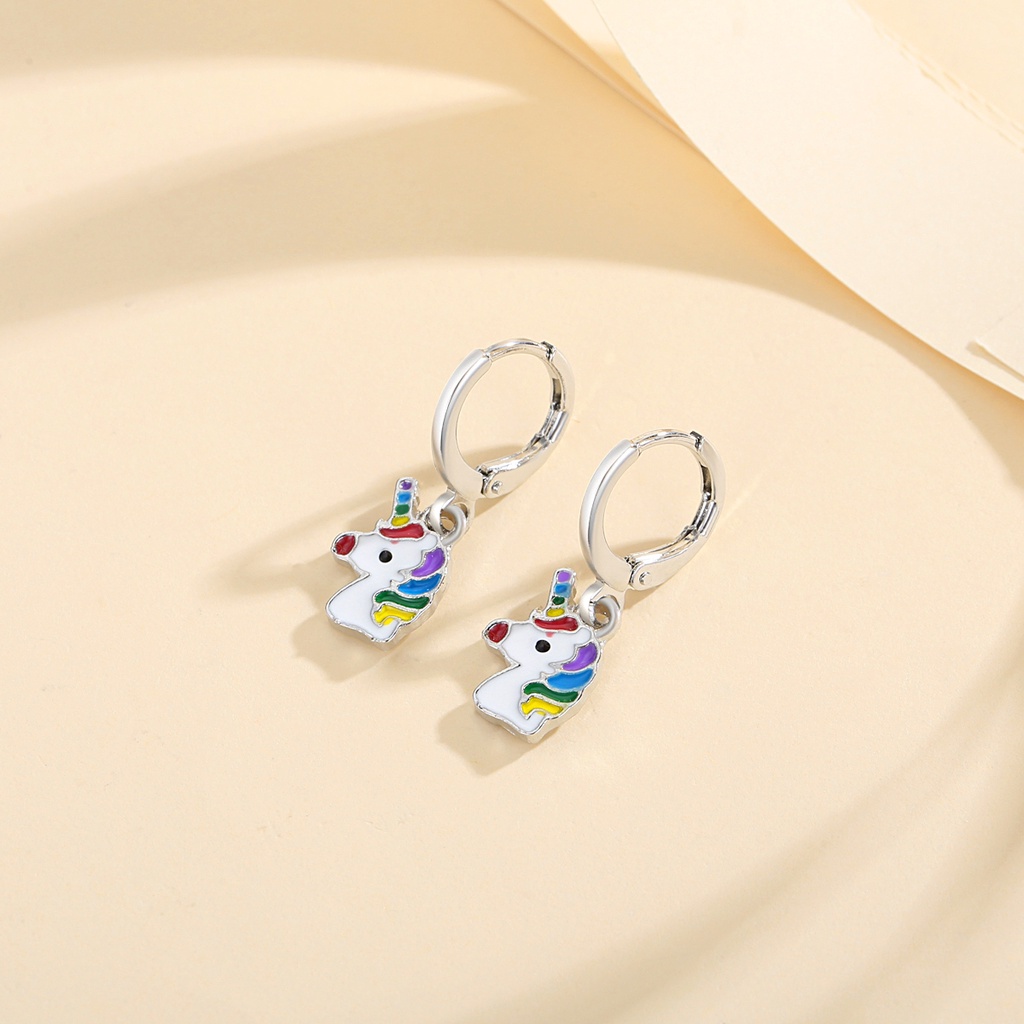 Y667【Barang spot】Jewelry 5pcs Unicorn Kalung Set Anak Titanium Anti Karat Asli Perak Set Anting-Anting Berlapis Emas Gelang Gadis Lucu Unicorn Hadiah Ulang Tahun Set Perhiasan