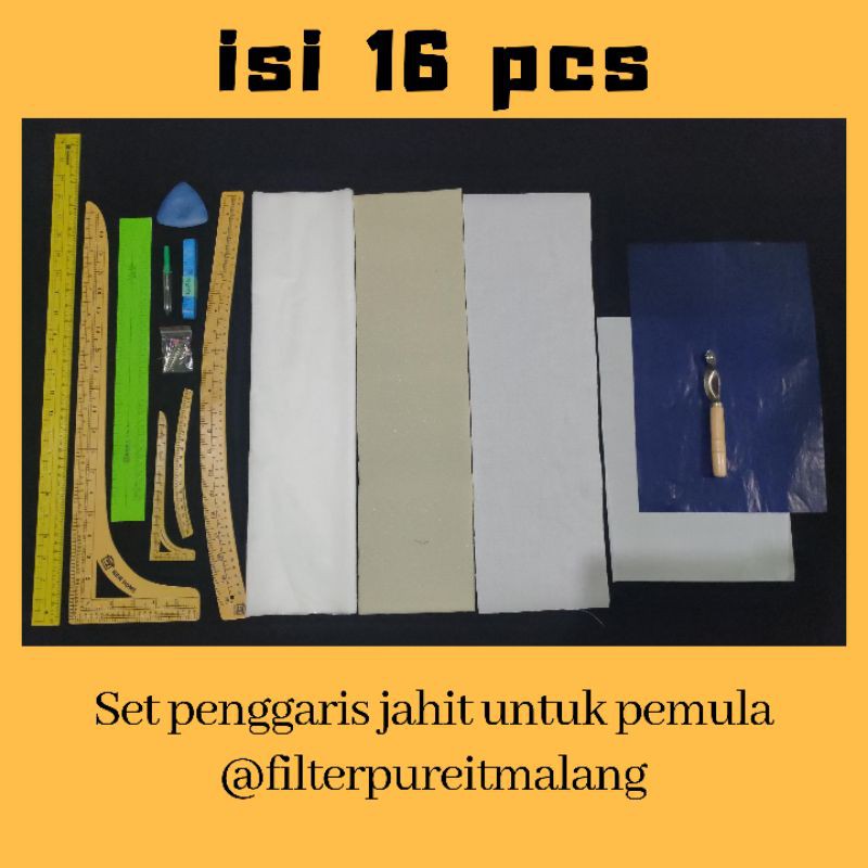 Paket penggaris jahit bagi pemula (penggaris lurus, skala, siku, lengkung) dan lain-lain