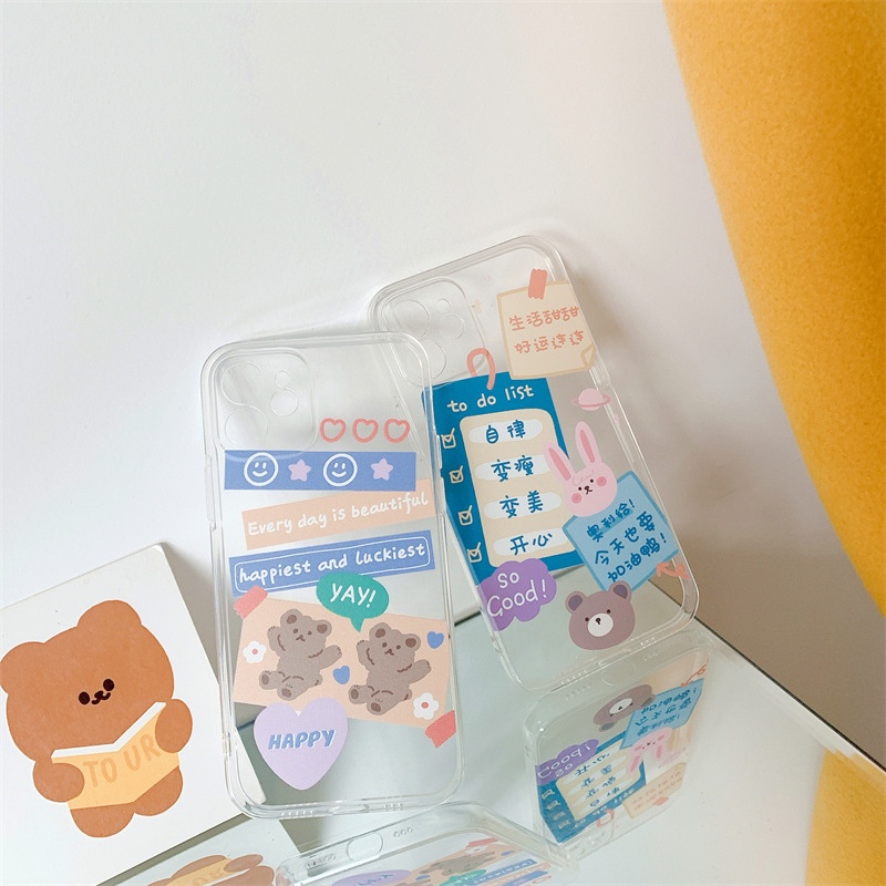 IPHONE Kartun Lucu Beruang Transparan Lembut Casing Ponsel Cover Untuk Iphone6 6s 7 8 PLUS XR XS 11 12 13 PRO MAX SE 2020