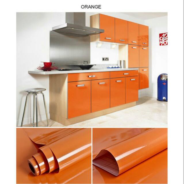 Wallpaper Glossy - Walpaper Polos - Stiker Dinding Polos - Wallpaper Dinding Polos Murah - Orange