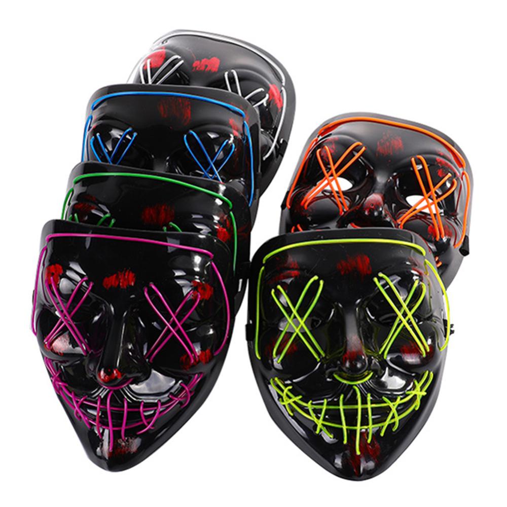 Timekey Topeng Masquerade Dengan Lampu Neon Led Menyala Dalam Gelap Untuk Pesta Halloween I6W5