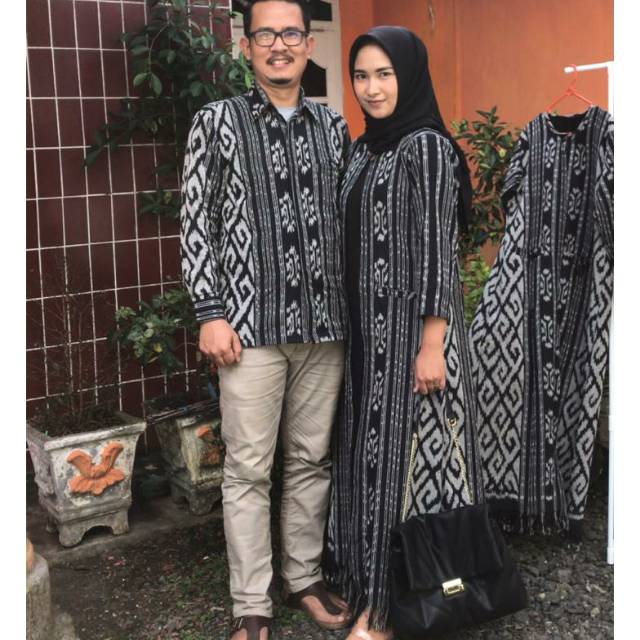 Sarimbit kemeja dan outher tenun motif toraja black X4