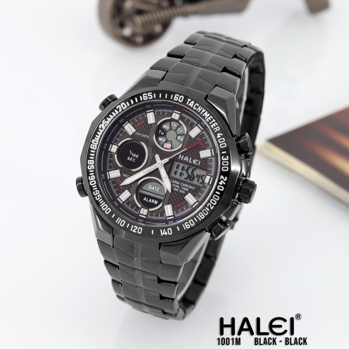TERMURAH bisa COD Jam tangan pria original HALEI 1001 hitam tahan air - black-black