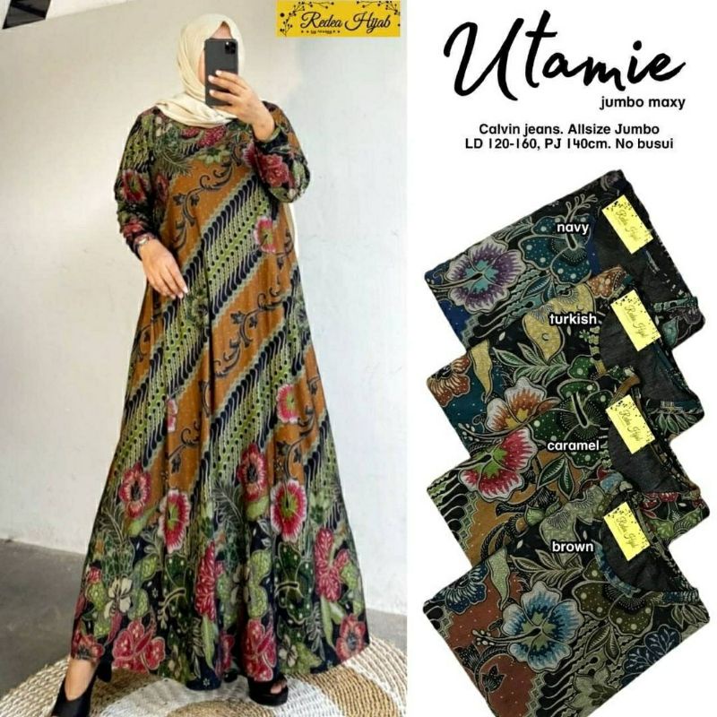 Utamie Jumbo Maxy, GAMIS WANITA MUSLIM JUMBO CANTIK BAHAN CALVIN JEANS LD 120-160 PALING JUMBO OOTD