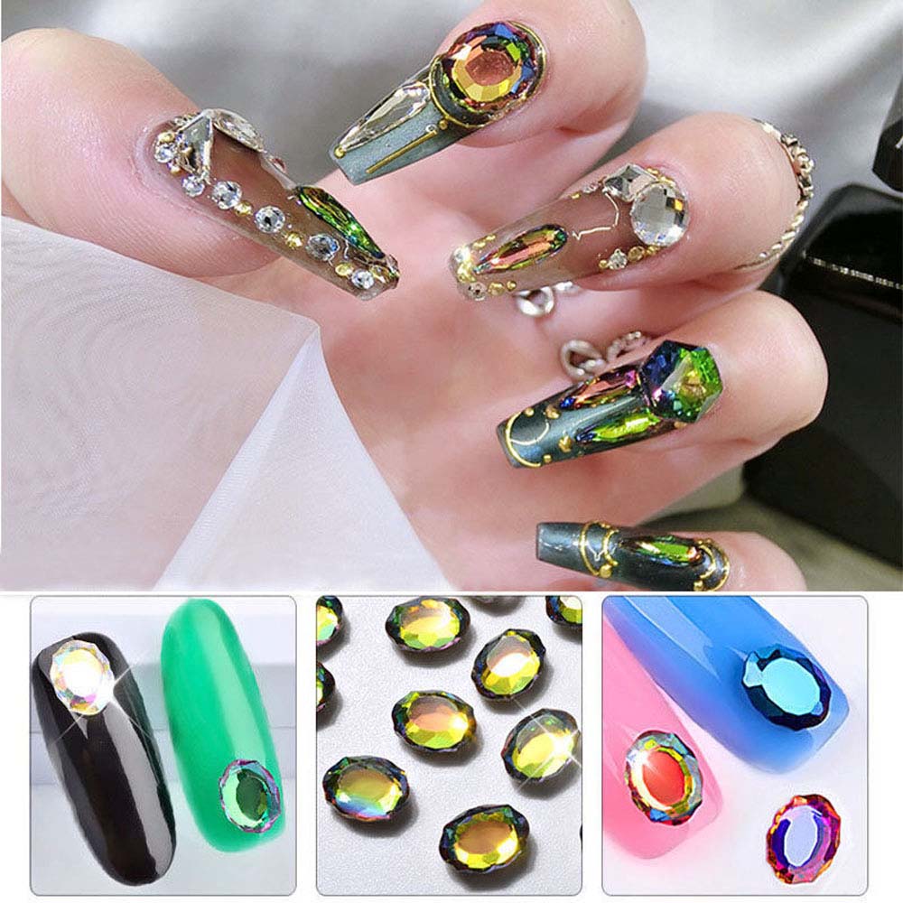 10pcs Batu Permata Kristal Berlian Imitasi Bentuk Oval 3D Untuk Dekorasi Nail Art