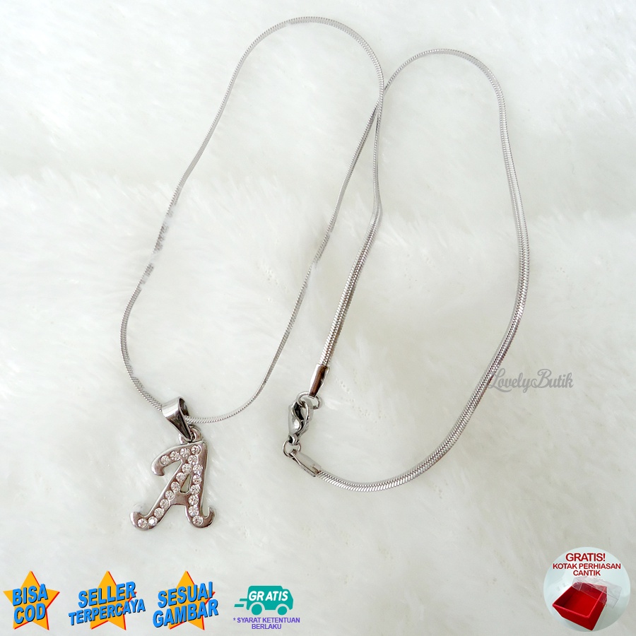 Lovelybutik - Kalung Inisial Huruf Titanium anti karat Kalung hurup Abjad Alphabet Ins A Klasik Bonus Kotak Perhiasan