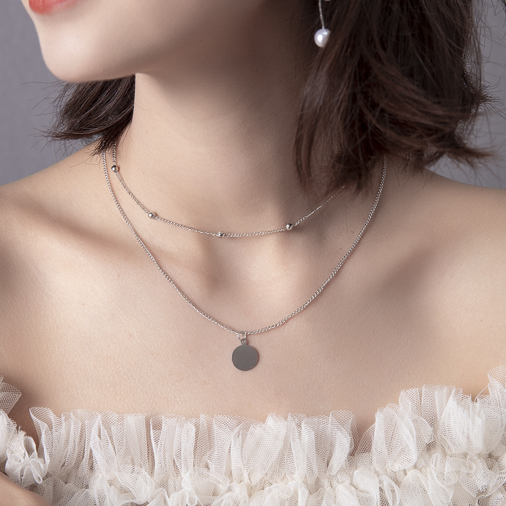 2pcs/set Kalung Rantai Dengan Liontin Koin Bulat Ganda Gaya Korea Untuk Wanita