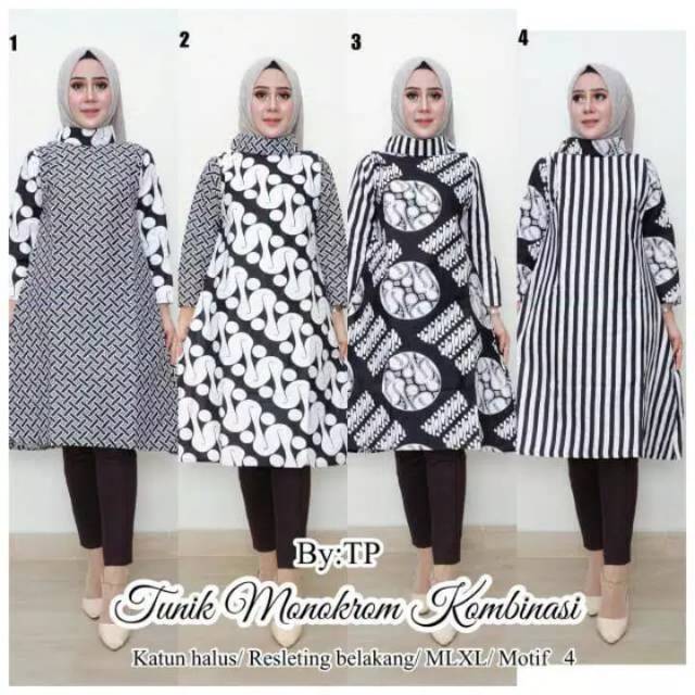 Tunik monochrome kombinasi