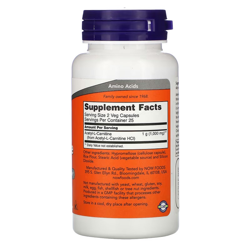 Now Acetyl L Carnitine 500 mg 50 VegCaps Now Food Acetyl L Carnitine