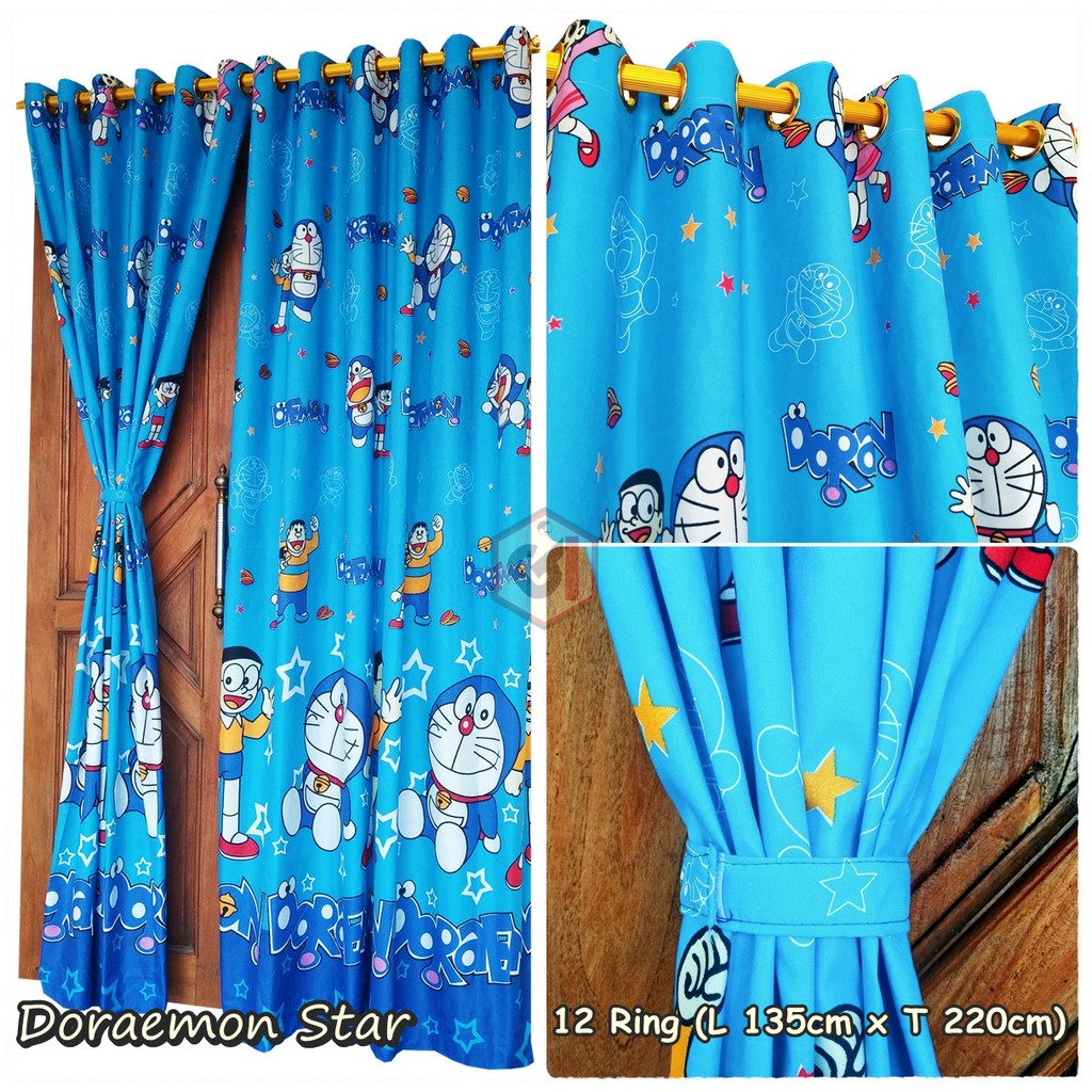 Gorden Smokering Motif Kartun Doraemon Star Warna Biru Jahitan Rapi Ukuran 135 X 220 Cm Ring 12