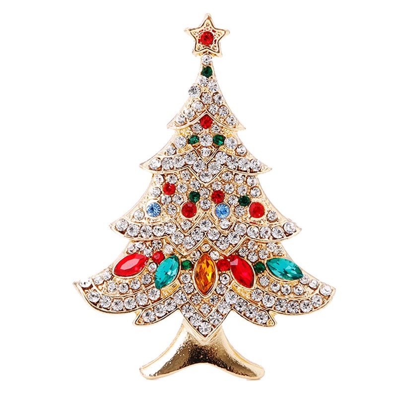 SIY  Vintage Multi-Colored Christmas Tree Rhinestone Brooch Pin Wedding Party Jewelry