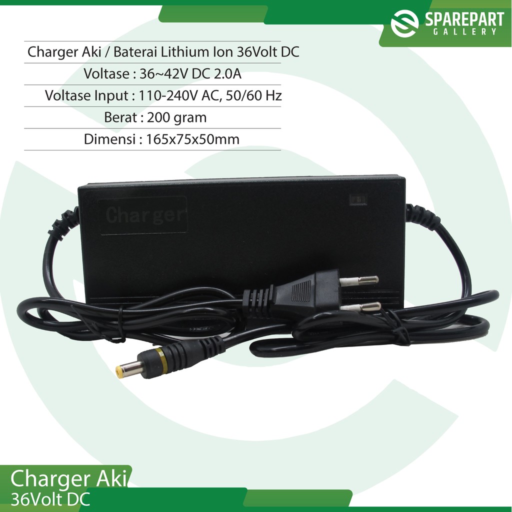 Charger Aki/Baterai Lithium ion 36V DC ujung colokan 1pin bulat