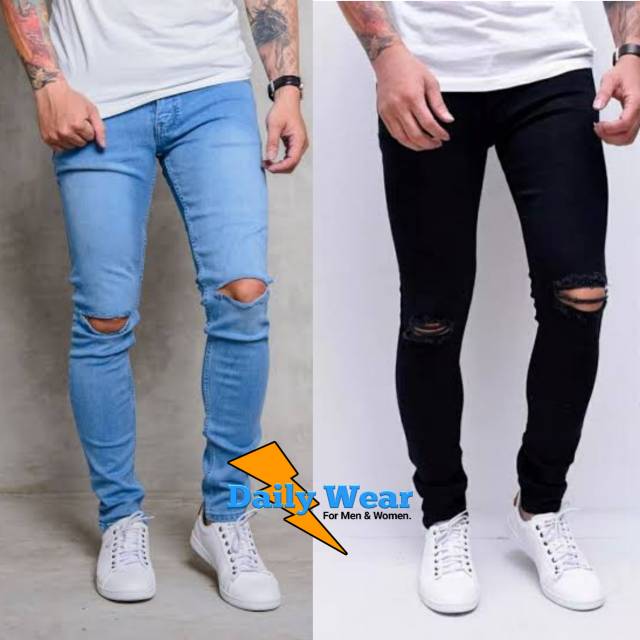 RIPPED JEANS PRIA TAMPAN SOBEK LUTUT SKINNY SOFTJEANS STRECTH MURAH