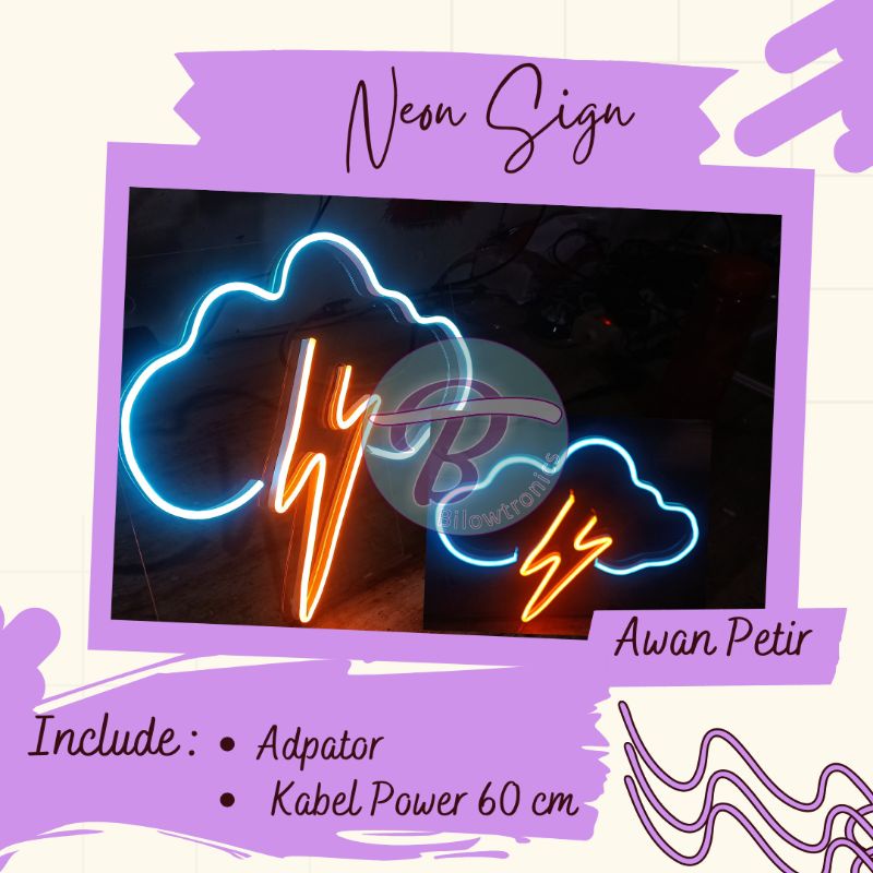 Lampu hias neon flex custom awan petir tinggi 25 cm