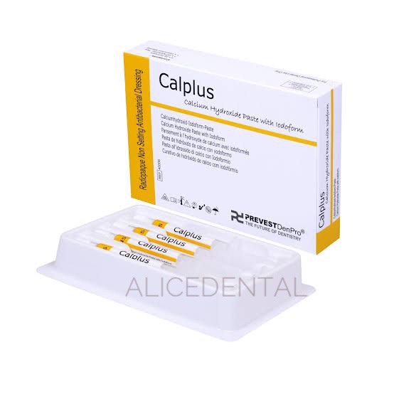 Calplus Cal plus caoh dressing sterilisasi saluran akar gigi dental Calcium hydroxide with iodoform Ca(OH)2 CaOH i-cal plus i-dent pasta paste dressing