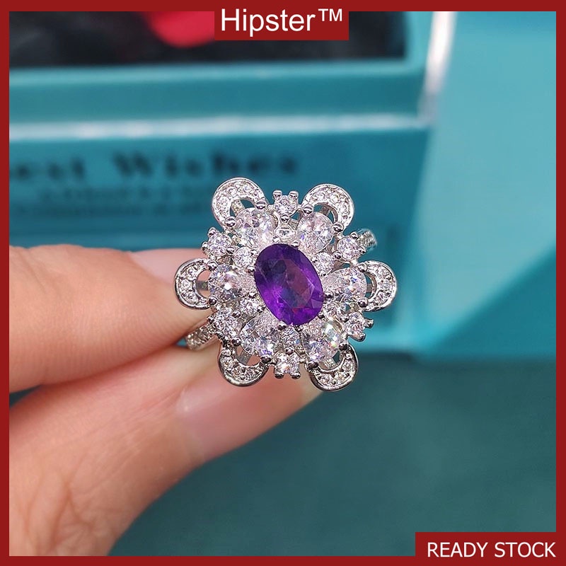 New Luxury Blue Topaz Ring Natural Amethyst Open Women