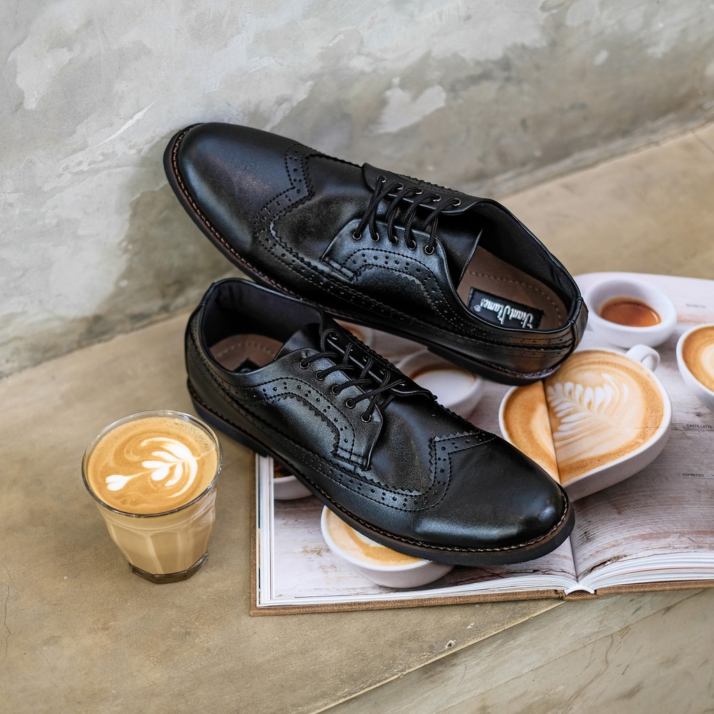 Longwing Black - Sepatu Pantofel Pria Kulit Formal Kantor Kasual Kerja Kuliah Oxford - Pantopel