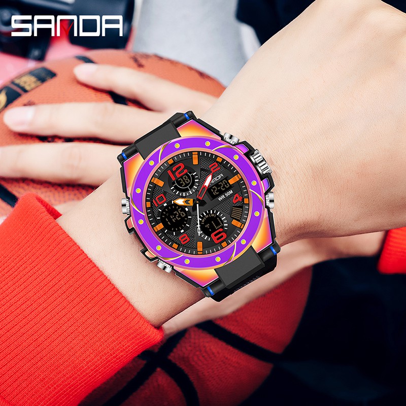 SANDA 6008 Jam Tangan Pria Digital Analog Tali Rubber Fantasy Anti Air WATCHKITE WKOS