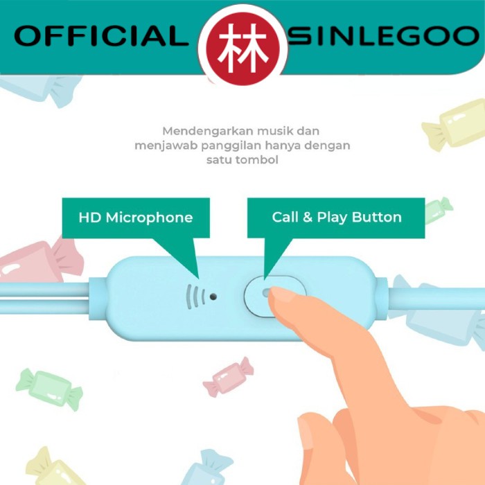 Sinlegoo EP-2 Wired Earphone Candy Edition Mega Bass With Mic