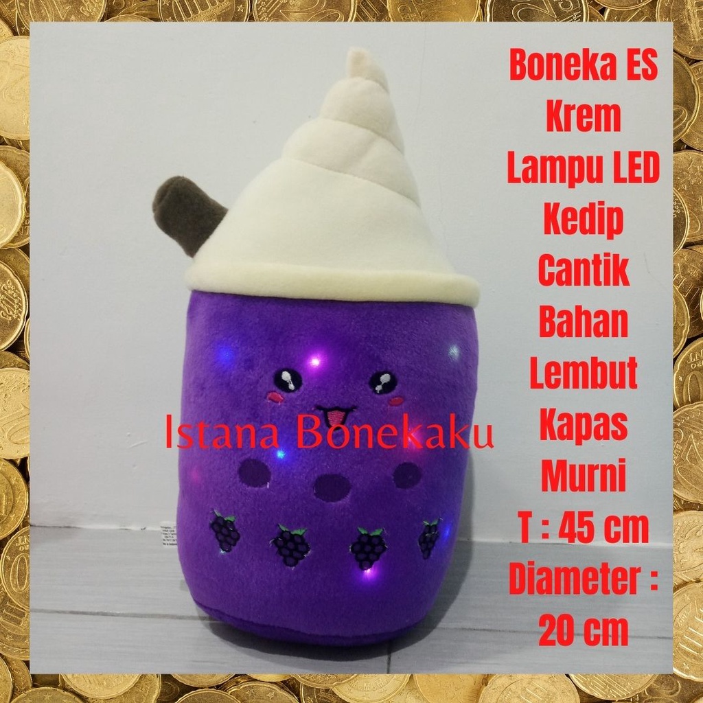 Boneka Boba Bantal Boba Ice Cream T : 45 cm Lampu LED Mewah Halus Isi Dacron Murni