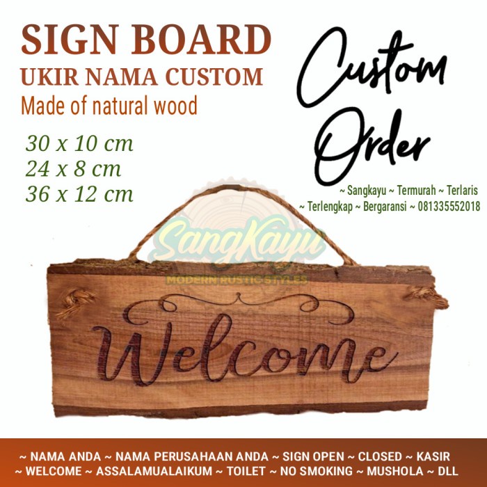 Papan nama kayu custom signage sign ukir nama kayu custom sign board 2