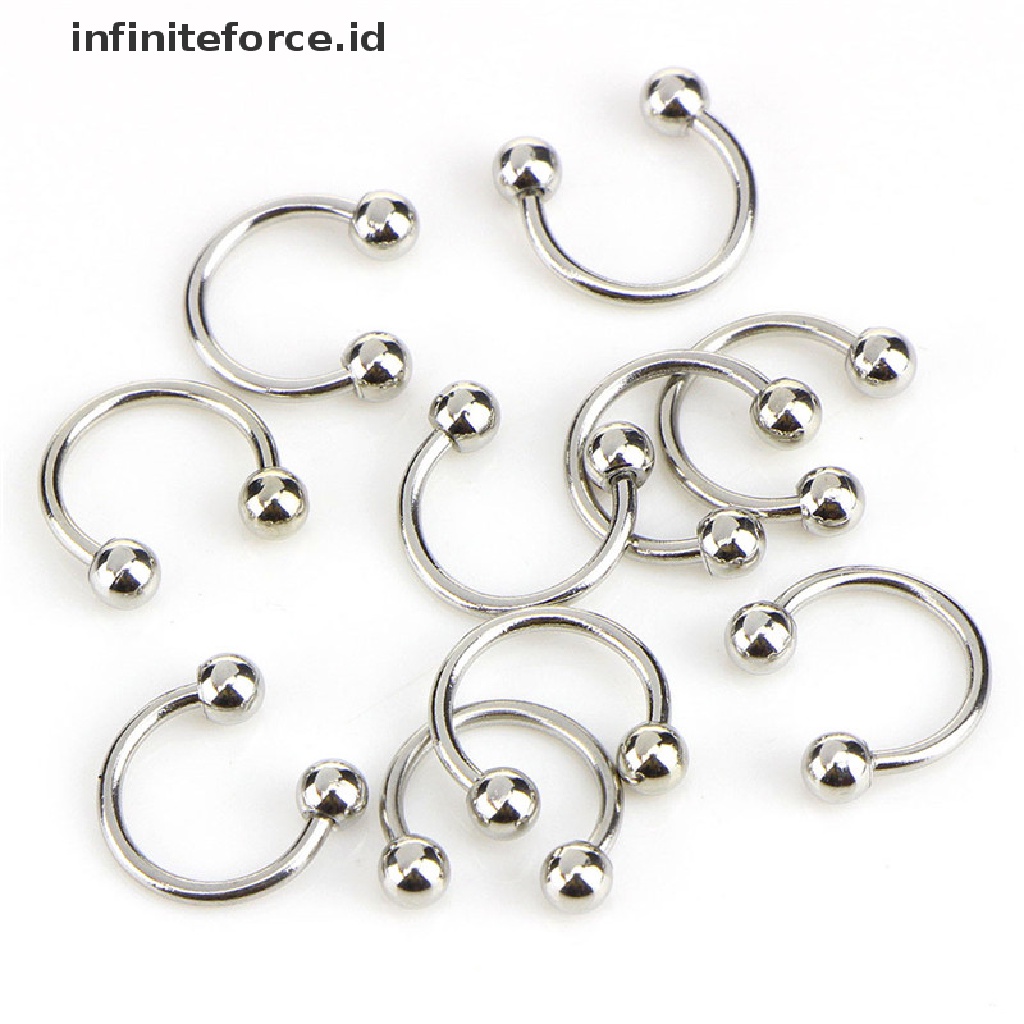 10pcs / Set Cincin Hoop Tindik Tubuh Hidung Bibir Bahan Stainless Steel