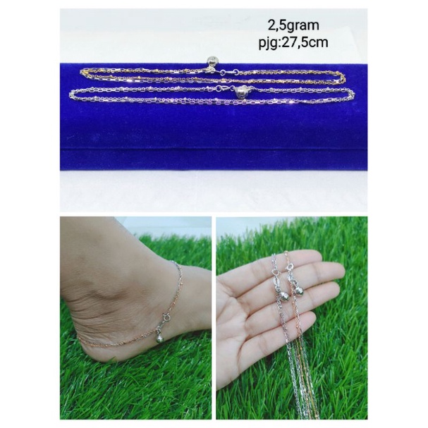 GELANG PERAK ASLI SILVER 925 LAPIS EMAS/GELANG KAKI RANTAI JEDAR KOMBI RANTAI PAPERCLIP+1BEL/ASLI SILVER/FASHION WANITA TERBARU