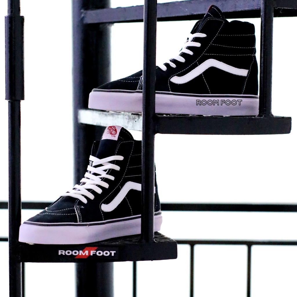 Sepatu Sk8 High Black White / Sneakers SK8 Hi Hitam Putih Tinggi