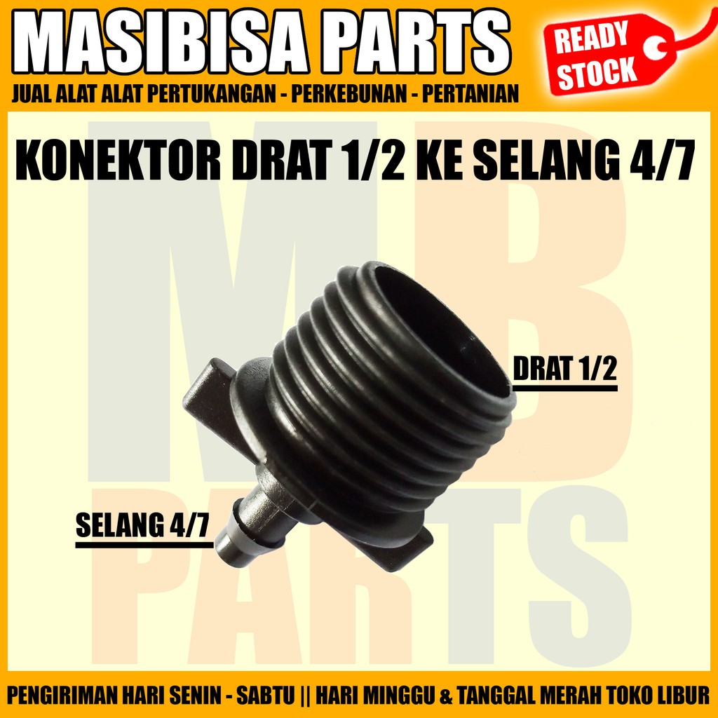 KONEKTOR DRAT 1/2 INCH KE SELANG PE7 (SELANG 4/7)