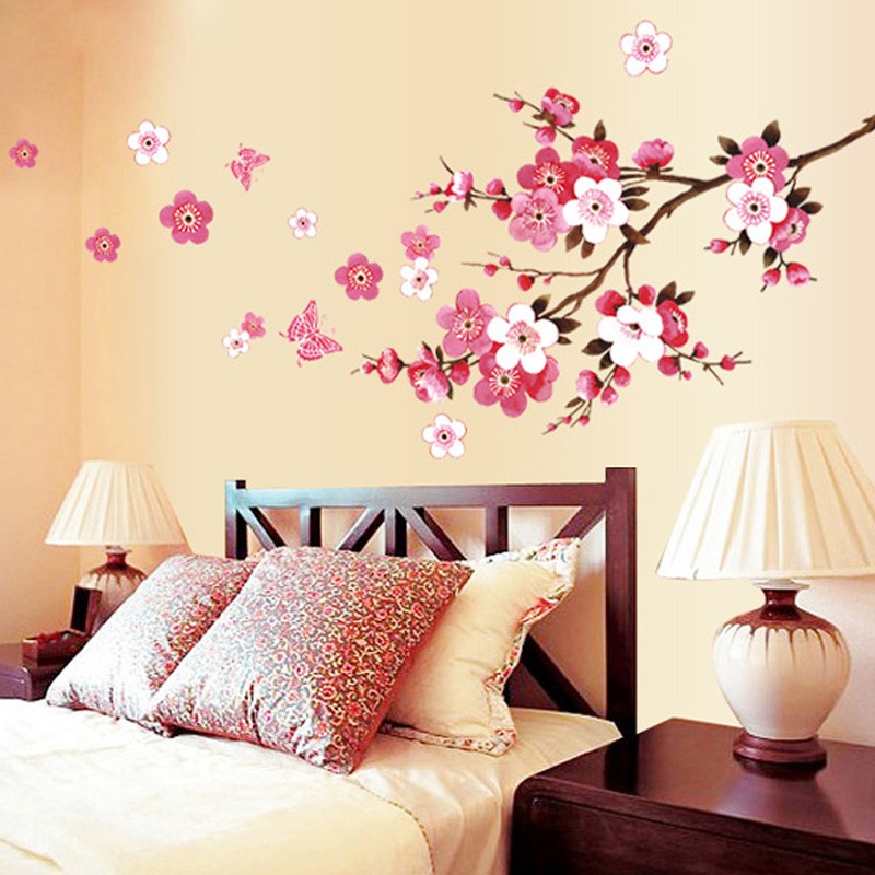 Stiker Dinding Gambar Bunga Sakura Anti Air Untuk Kamar Tidur