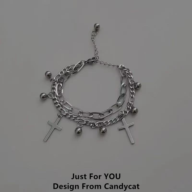 Gelang Model Lapis Ganda Bahan titanium steel Gaya Korea