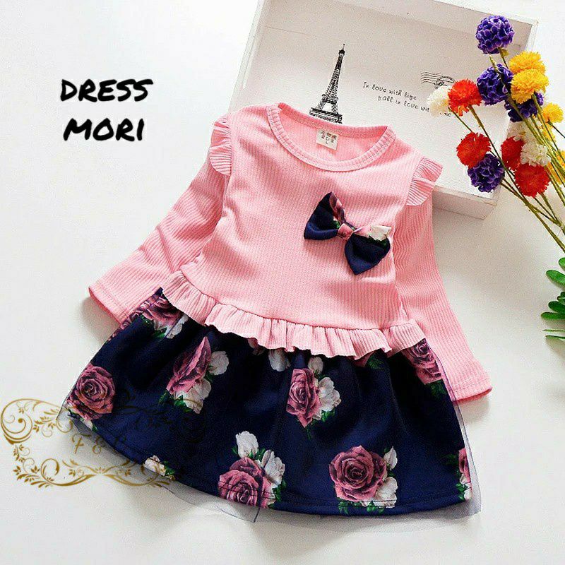 3 UKURAN S M L PAKAIAN ANAK PEREMPUAN DRESS MORI KID BABYTERRY FEHM