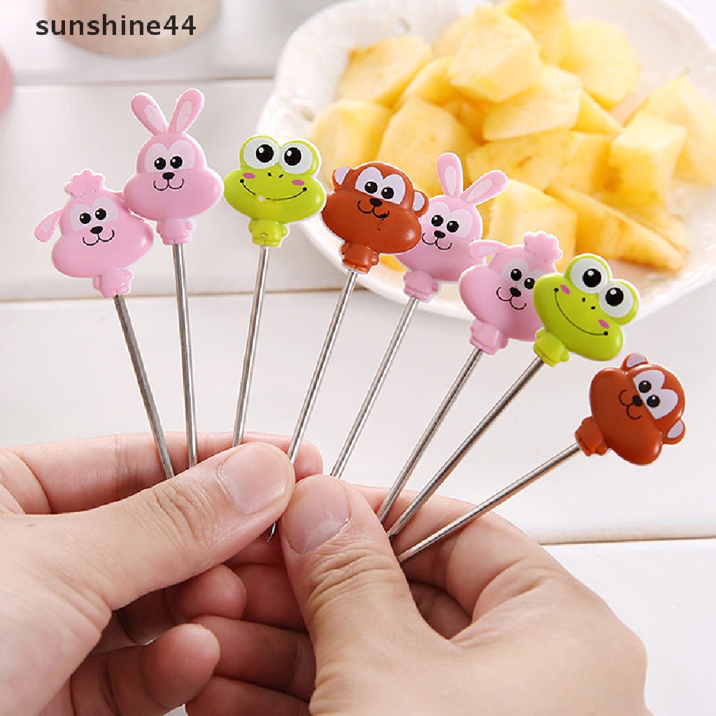 Sunshine 8PCS / Set Garpu Buah / Kue Mini Bahan Stainless Steel Motif Kartun Hewan Untuk Pesta