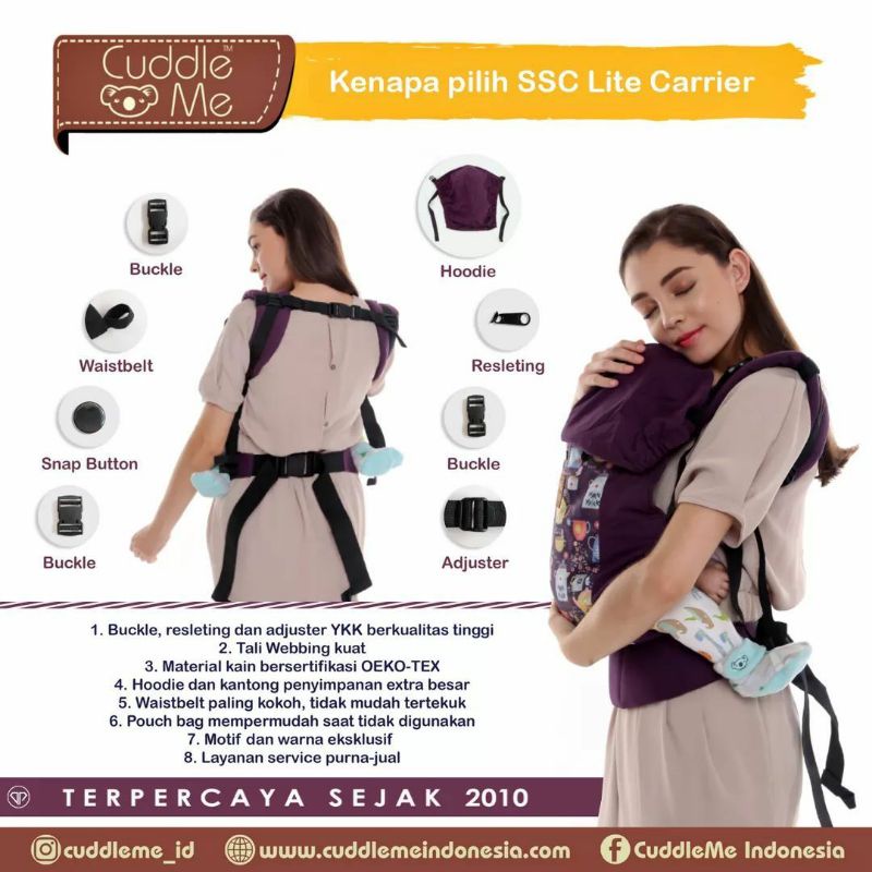 (BONUS Mainan) CuddleMe Lite Carrier Polos Solid Gendongan Bayi Anak Mshape Ransel SSC depan Cuddle Me 4bulan - 2 tahun