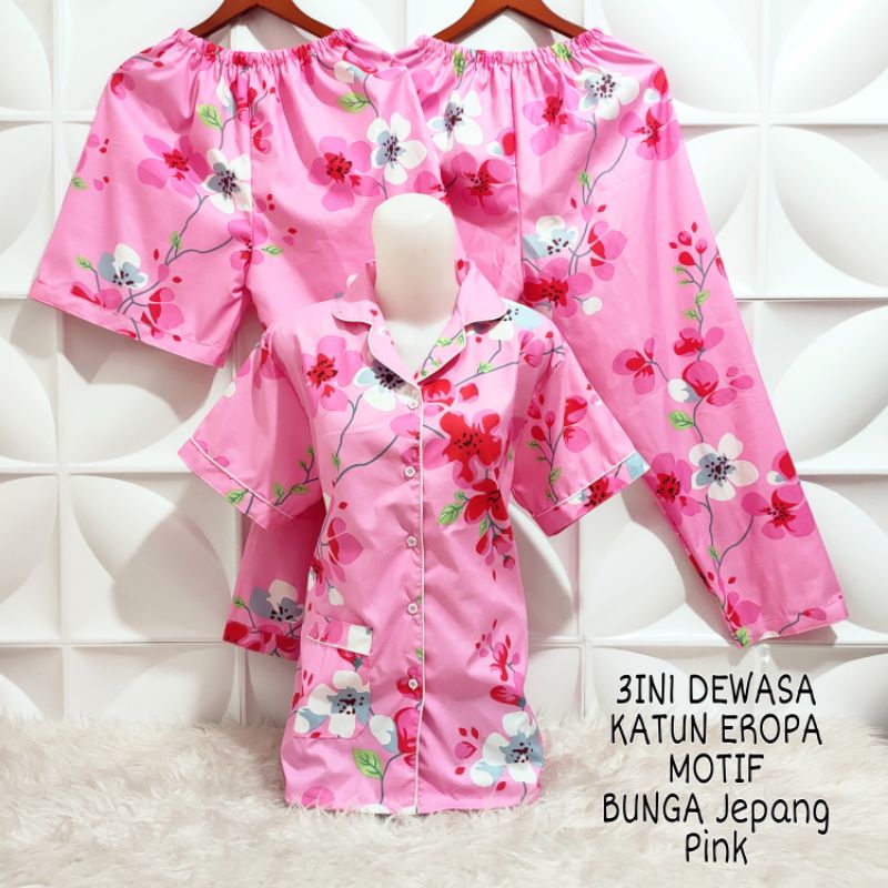 PIYAMA DEWASA 3in1 SIZE M - XXL MOTIF BUNGA