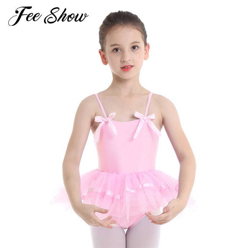 Kid Girls Ballet Dance Half Lace Sleeve Skirt Dancewear Leotard Bodysuit Dress 