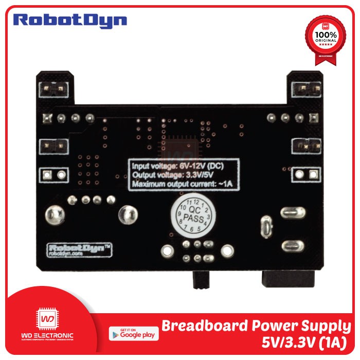 ROBOTDYN BREADBOARD POWER SUPPLY 5V 3.3V 1A MB102 BREADBOARD