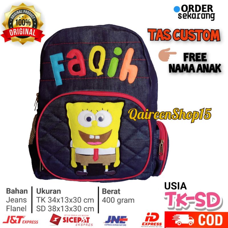 SPONGEBOB Tas karakter anak, Tas Sekolah anak karakter laki laki, Tas Ransel  karakter anak TK & SD