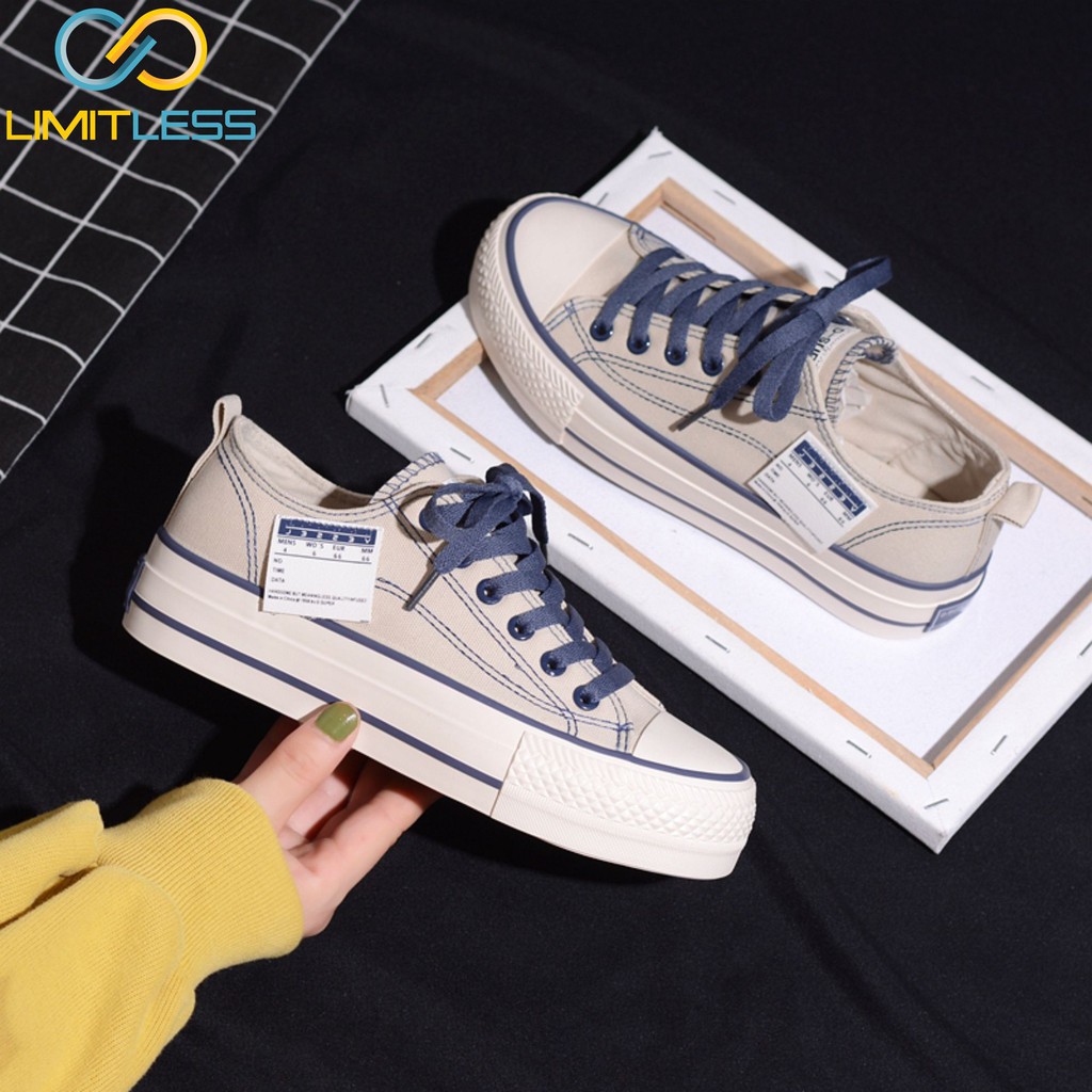 Sepatu Kanvas Wanita Fashion Korea Sole Tinggi Sneakers Canvas Cewek Tali Casual Low Cut