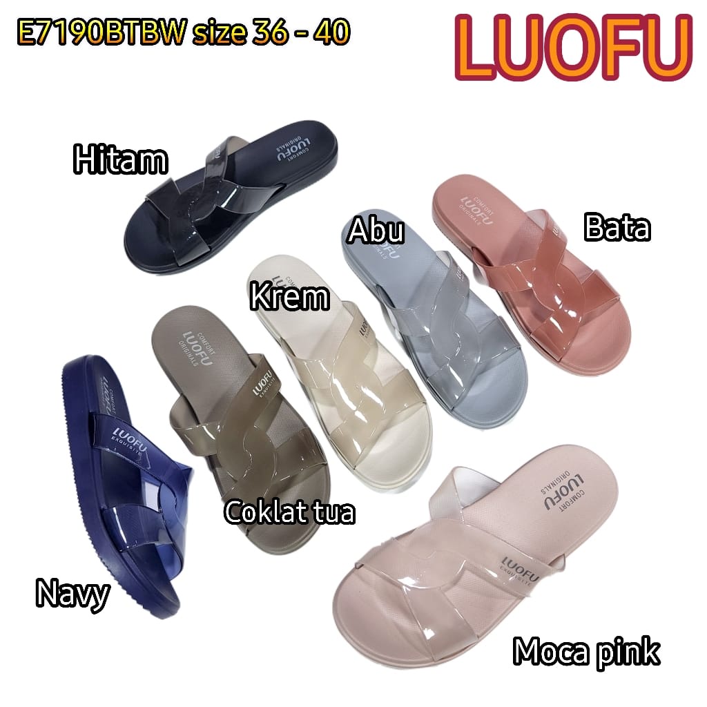 LUOFU ORIGINAL jelly sandal karet empuk murah wanita sendal selop import cewek E7190BTBW