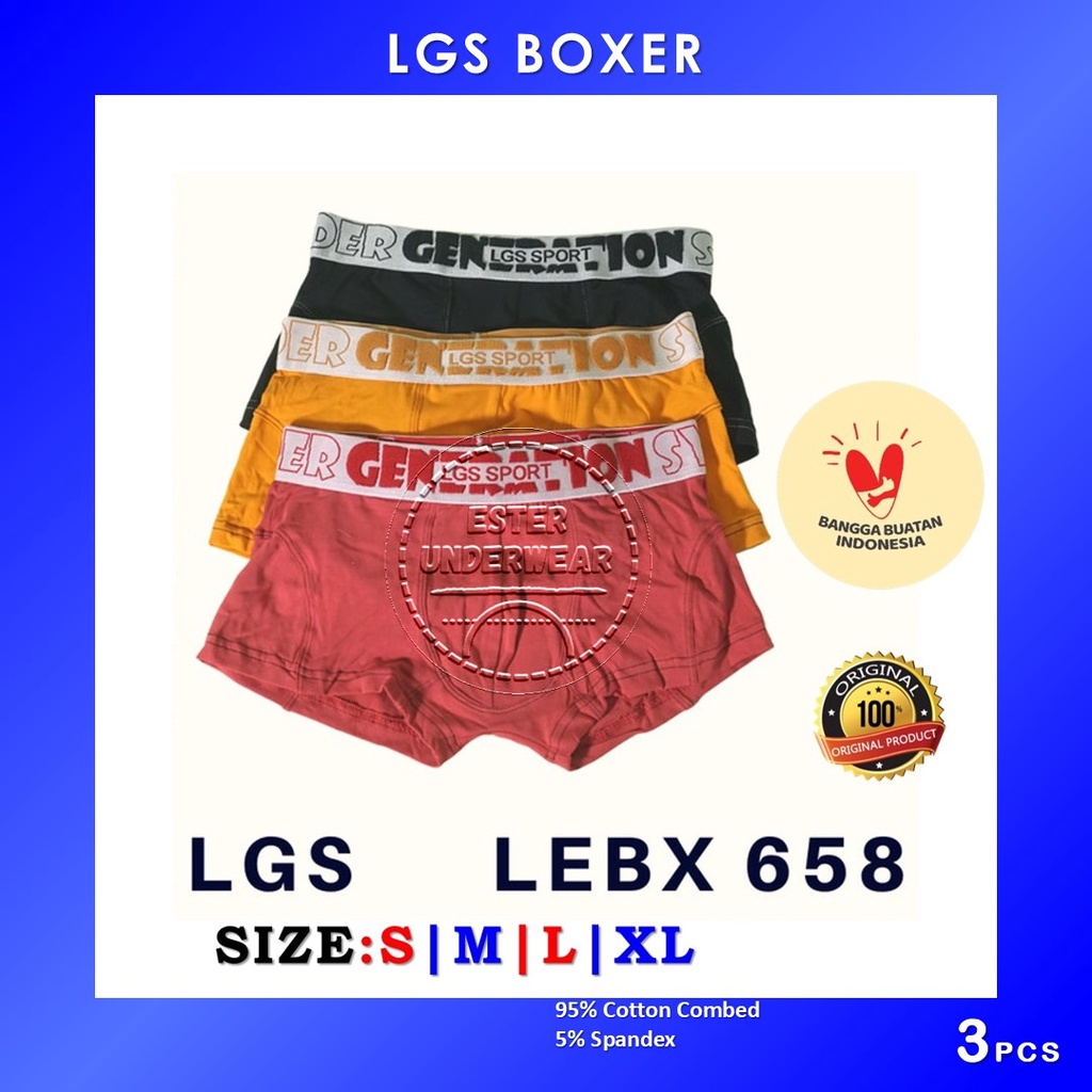 Celana Boxer Pria LGS 658 ISI 3Pcs|Celana dalam LGS Premium